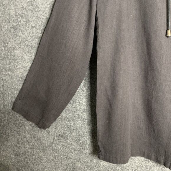Paul Jones Long Sleeve Top Women S Rayon Linen Lace-Up Neck NWOT Charcoal - Picture 4 of 11